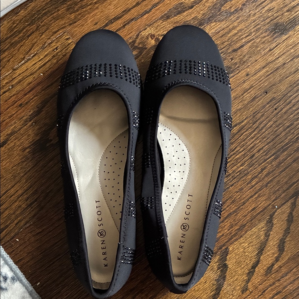 Karen Scott Black Flats with Embellishments